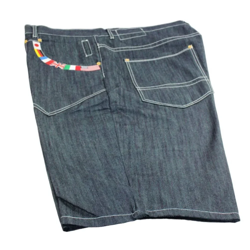 Eight 732 International Flag Urban Style Long Embellished Jean Shorts, Size 44